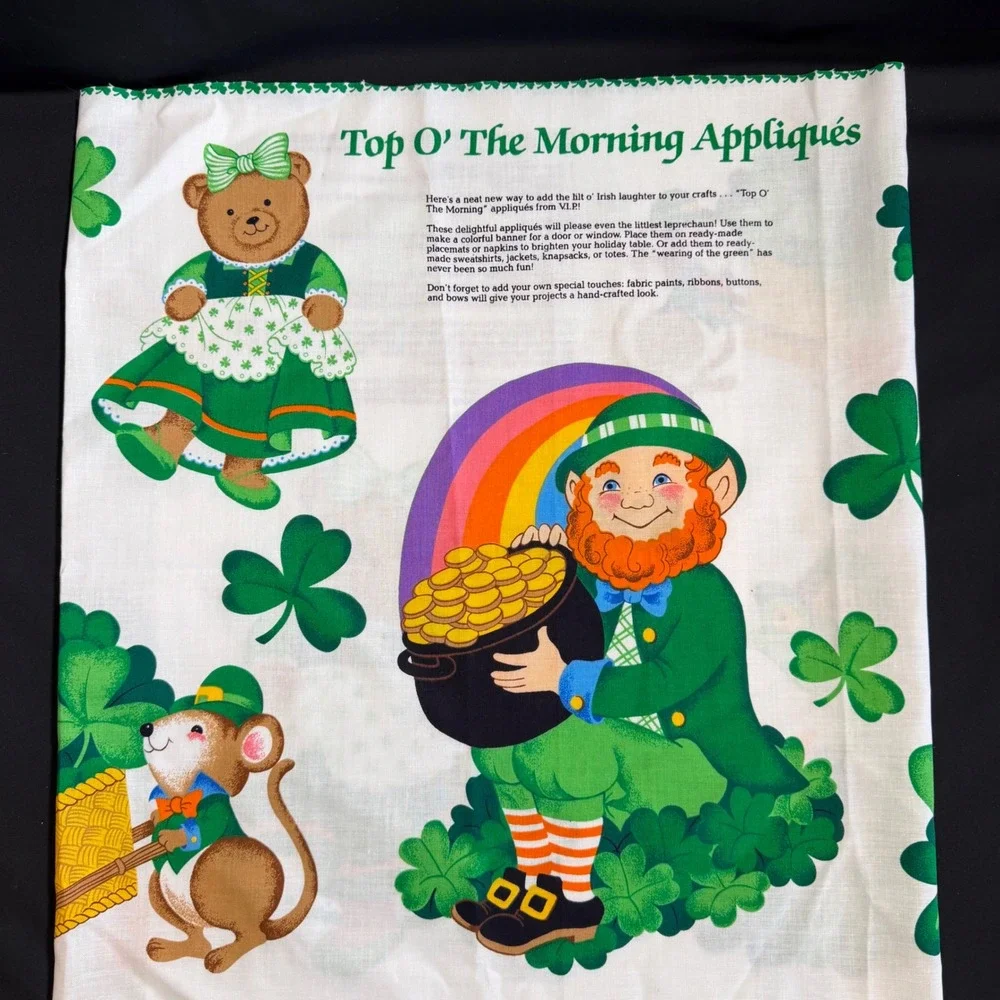 St Patricks‎ Day Fabric Appliqué Panel Vintage Cranston Print Works Leprechaun